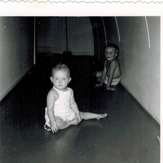 Debbie and Lonnie INSIDE quonset hut in Oahu 1951