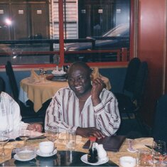 29 June 2002 Deji Omi and Mr. T Jagun, rejoing with a friend at his 40th get-together