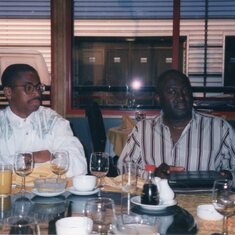Deji Omi and Mr. T Jagun (Bisi's brother, and later became Deji's Brother-In-Law), rejoicing with a friend at his 40th get-together 29 June 2002