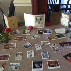 Table with photos of mom. Celebration of life in Portland Oregon 4/18/15