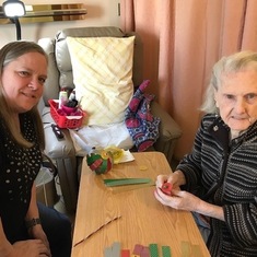Suzanne and Denise making Christmas decorations 2019