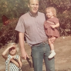Dorain  (age 6, the gun slinger), with Dad (Eddie) and Denise (age 2). I think we are in Simi Valley where we lived for a few years.