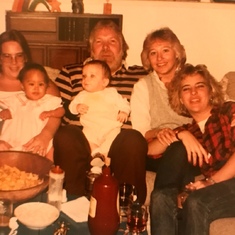 Family photo - Denise and April, Eddie with his youngest child Spencer, Dorain and Diane.