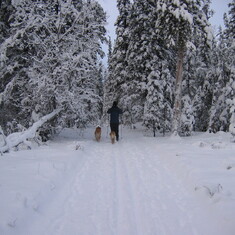 Cross-country skiing with Amy and Max, 2007.
