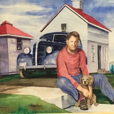 Man and Dog watercolor