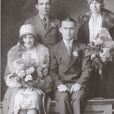 Front Row: Katherine Louise Coyne and Bernard Raymond Mullin on their wedding day. Back Row: Pat Coyne, Best Man (Kate's brother), Lucille Benn, Maid of Honor, c. 1926.