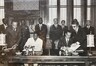 Desmond Luke, Minister of Foreign Affairs, at a signing ceremony, w John Bankole-Jones.  Photo kindly provided by the family of the late John Bankole-Jones