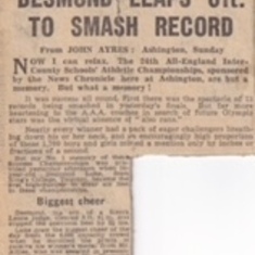 All the newspapers cover his feat - Desmond leaps 6 feet to smash record. He becomes a celebrity in England