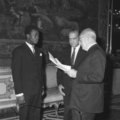 Desmond presents his letters of credential in Italy. (Photo used under fair use provisions. No copyright infringement intended)
