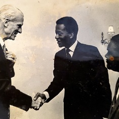 Desmond as Ambassador to West Germany and the EC meets the German President. Foreign Minister CP Foray looks on