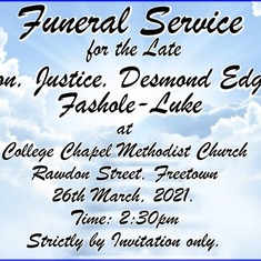 Funeral invitation. Numbers limited per Covid-caution.