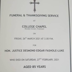 Front cover of the funeral service program