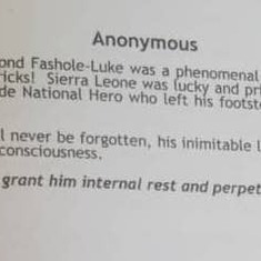 Anonymous tribute in the program. Recognition for Desmond's unparalleled public service