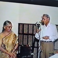 Chitra Chachi being introduced as Babaji's bahu at Babaji's 100th Birthday, Smarika Vimochan