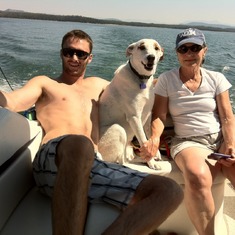 Dede, Sean, and Rowdy enjoying Jackson Lake