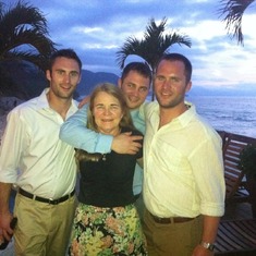Dede and her sons, Sean, Ryan, and Kyle in Puerto Vallarta, Mexico for her nephew's wedding.