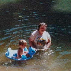 Diana swimming in Coos River - 1985.