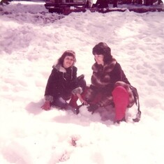 Diana playing with Michele in the snow in Yosemite