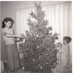 Diana and Bruce decorating the Christmas tree 