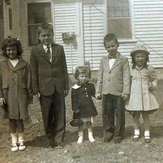 Eva and Butch Patten, DD, John and I ready for church 1956