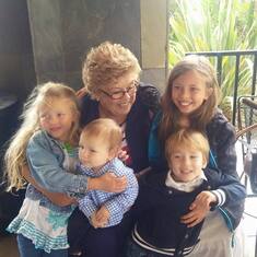 Great Grandma with Carly, Lindsey, Miles, and Calvin.  May 2015.