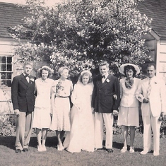 Anne Bates with three kids and spouses at Dave and Betty's wedding