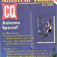 Dick Pooley on CQ Cover.  Dick spent his life putting up towers for other hams as well as himself.