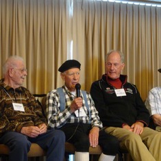 2009 MRA Conference at Mt. Hood. Left to Right: Lynn B., George Sainsbury, Dick in his black and white checked shirt , Jim Whittaker, Dee Molenaar, Mike Norman