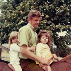Dick giving Nancy and neighbor a ride on Joe in Rancho Santa Fe - 1971