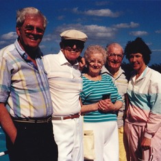 Dick with Landy (brother), Francis (sister), Pete (brother-n-law) and Carole cruising through the Bahamas.