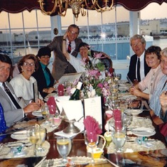 Carole's 50th Birthday Celebration on San Diego Bay with Sandy Adams, Jane Warren, Sheila and Jack Giacomini, Jan Meister, Joe Warren with Carole, Dick, Kay Wilkey, Fran Jones, Carol and Dick Doughty