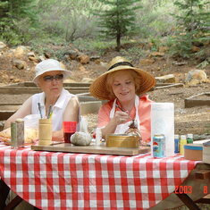 Margaret & Mom painting along side the creek.