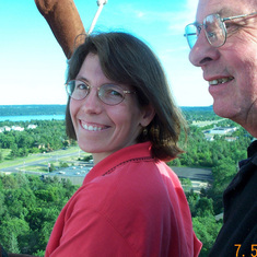 Daughter Jean and Don riding in hot air balloon for his 80? birthday.