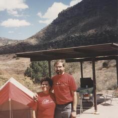 Chisos Basin - March 1993  We like our red PCLI shirts (Thank you, Rob)
