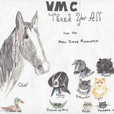Mell Ridge Menagerie - 1 horse CHIEF, 1 duck DOODLES, 2 ferrets HARRY & PRECIOUS, 3 dogs PENNY, SHADOW, & PRINCESS, 4 cats BUTTONWILLOW, TIGER, POLIZEI & GENDARME  wonderful!!!    (plus 2 very special boys DAVID & DANIEL not pictured)
