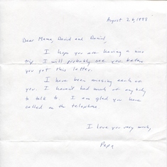 August 26, 1998  Mary Lou took David and Daniel up to Michigan to visit the Duffies and other family.  Don sent this letter to us.