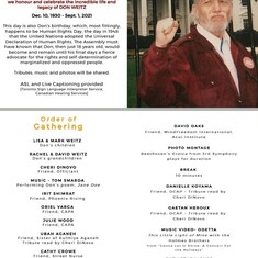 Celebration of Life programme- Dec 10 (Don's birthday and fittingly Human Rights Day)