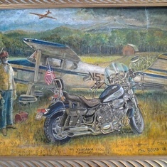 Dad did a self portrait of himself with his toys and hobbies.   He told me he loved to fly.   When his parents first sent him to college dad skipped classes and took flying lessons instead.   Dad went on to Graduate from University of Bridgeport in 1961.
