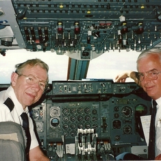 Don's and Joe Keown on Don's last flight from HNL to SFO, November 1993.