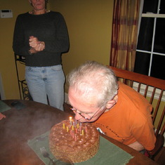 Don celebrating his 76th birthday at Jesse and Karen's home in Decatur, GA in 2009.  He loved German Chocolate cake!