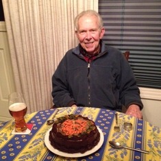 Don on his birthday 2014.  Yes, it's German Chocolate!