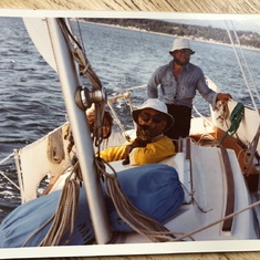 Don was game for adventure.  He and Bernie joined Rob and I in Desolation Sound in 1978.  Two cats (he is hugging Arnie) and 4 adults on a 25 ft sailboat!