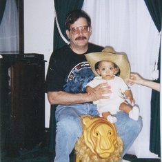 Grandpa & Kintessa (Dad made the lion stool)