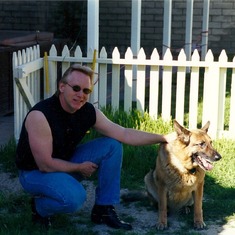 Don with his shepherd "Rocky" in California