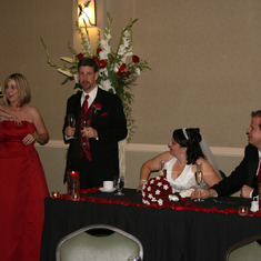 Donna pulling her speech from her dress at Troy and Nicoles wedding 4/5/08