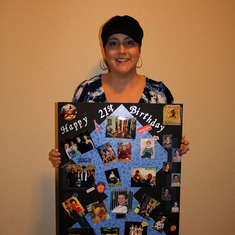 Mathews b-day 2011..Donna with poster board for Mathew