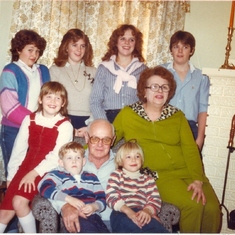 Grandma, Grandpa and all the grandkids.  Christmas, 1983?