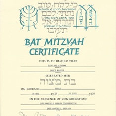 Mom's Bat Mitzvah certificate