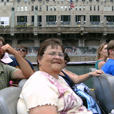 Mom on a boat tour through downtown Chicago in July 2008