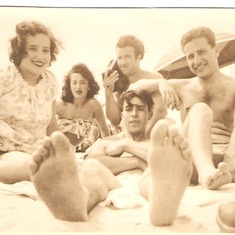 Mom, brother John (right), cousins at Jones Beach. Circa 1950's. Thanks goes to her cousin, Jesse, for providing this wonderful photo. Help with cousin names, please? Faust in front?